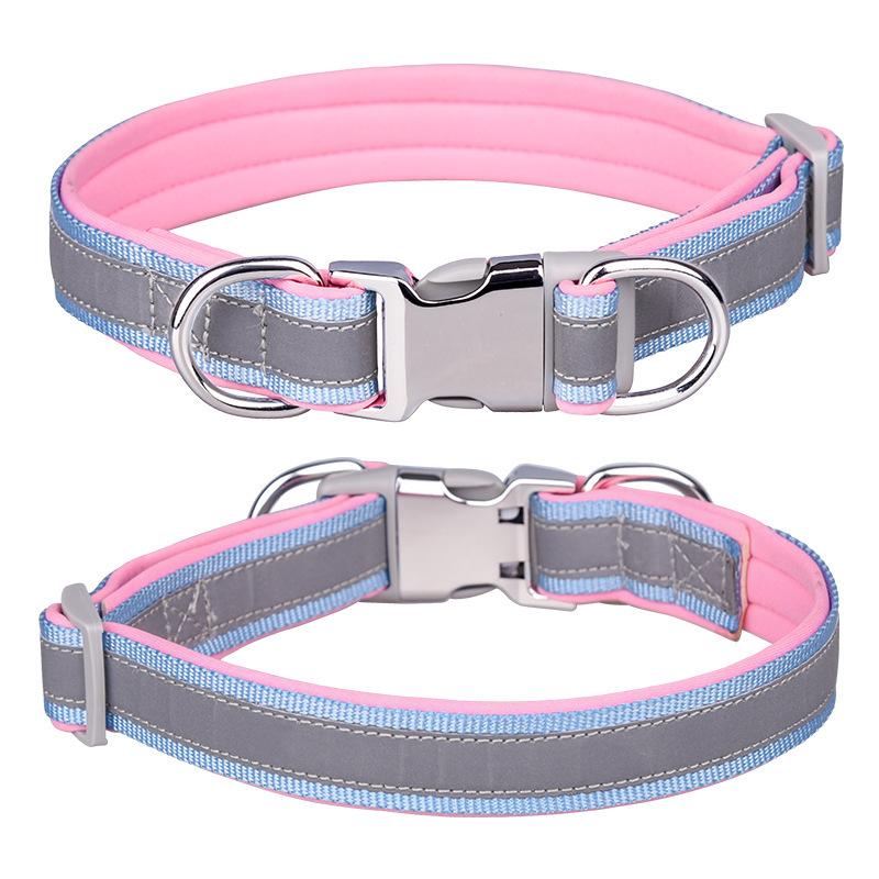 Pet Collar Can Be Engraved Metal Buckle Space Cotton Inner Highlight Reflective Strip Dog Collar Neck Ring