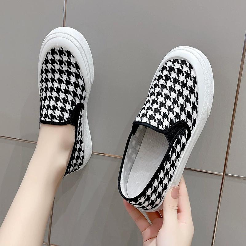 Women's Vulcanize Shoes 2025 Summer New Style Canvas Gym Sports Shoes Female Anti-slip Thick Bottom Korean Version Soft Grid