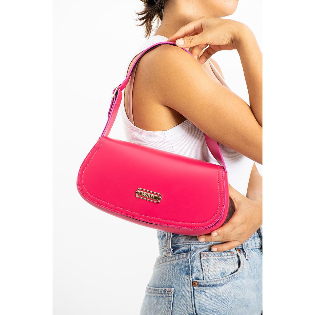 Women's Baguette Lined Snap Closure Handbag And Shoulder Bag