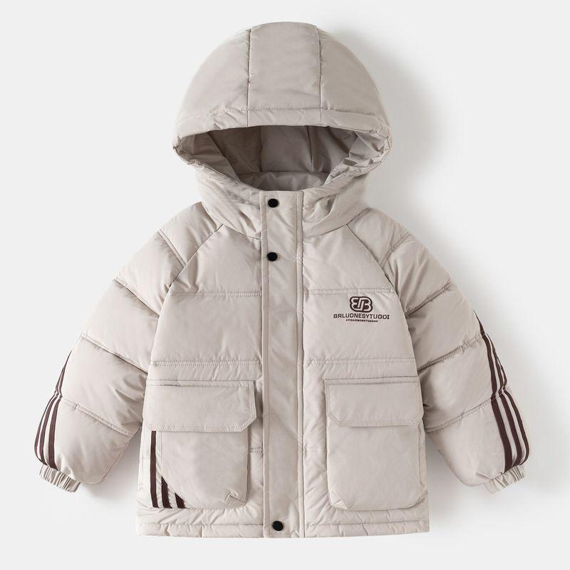 Winter Children's Clothing for Boys, Hooded Mid-Length Coat, Children's Fleece-Lined Thickened Cotton Jacket, Warm Cotton Coat for Older Children