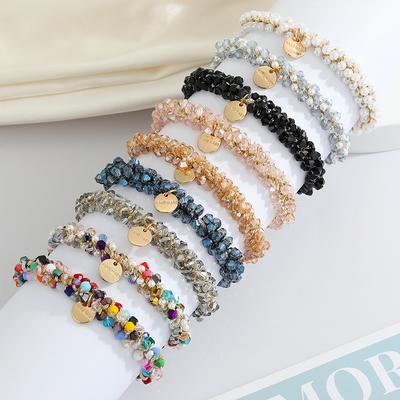 1PC Elastic Women Handmade Crystal Pearls Ponytail Holder Hair Tie Hair Rope Beaded