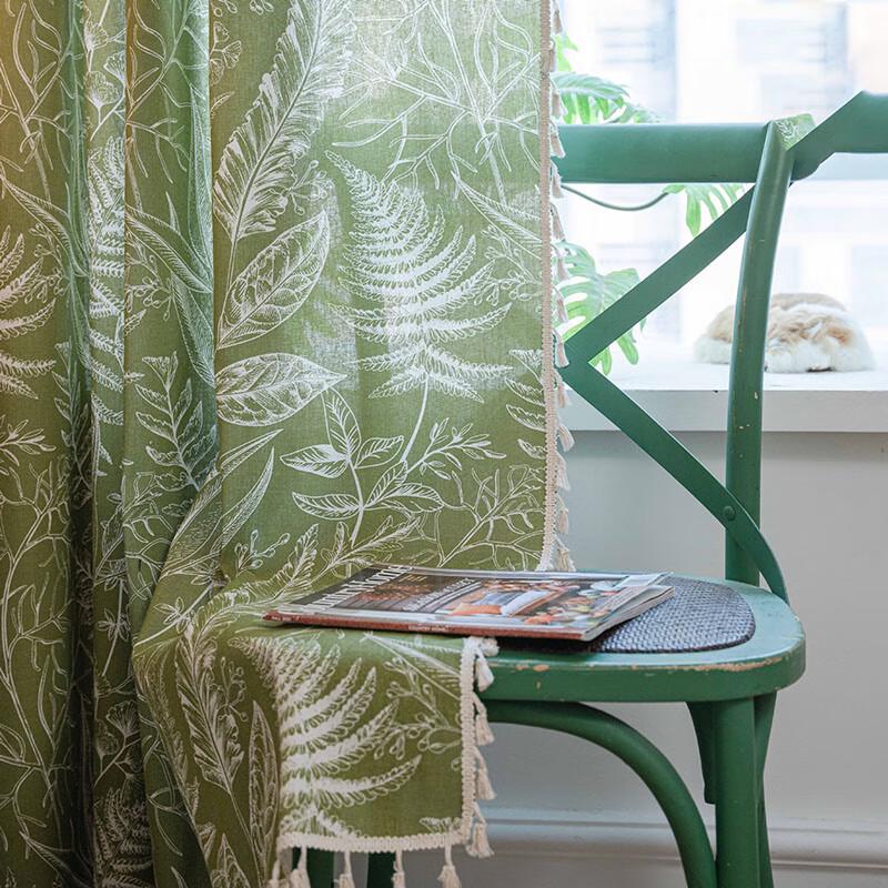 Green Maple Leaf Semi-Blackout Rod Pocket Curtain