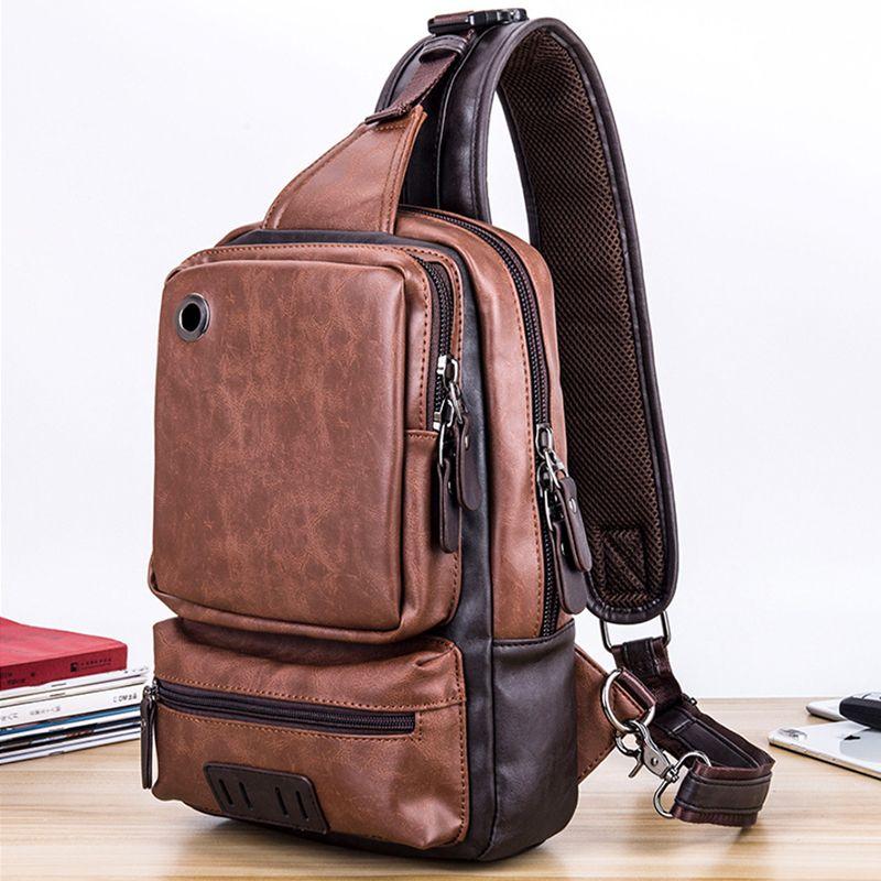 

Мягкая кожа Повседневная Большая вместимость Водонепроницаемая нагрудная сумка Brown