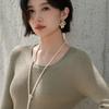 2025 Autumn/Winter 100% Cashmere Slim-fit Ribbed U-neck Striped Base Layer Knitwear