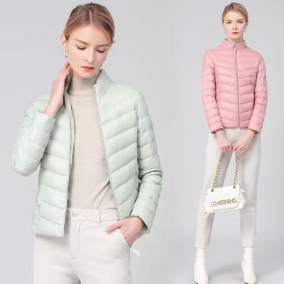 Lightweight White Duck Down Winter Women's Short Style New Solid Color Down Jacket Slim Fitting and Slim Standing Collar Lightweight Jacket Trend