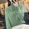 Women's Slimming Wool Sweater - Chinese Style Button-Up, Half-High Collar, Long Sleeve Pullover for Autumn/Winter