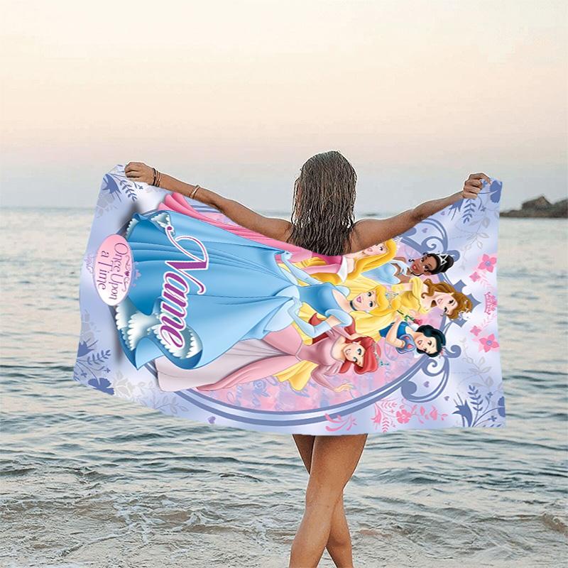 1pc Princess2 Beach Towel with Custom Name, Beach/Swimming/Bath/Picnic/Camping Towel, Suitable for Seaside Beaches