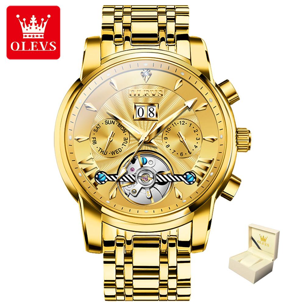 

Новые лучшие мужские часы Tusso Flying Wheel, полностью автоматические механические часы, многофункциональные мужские часы золотой