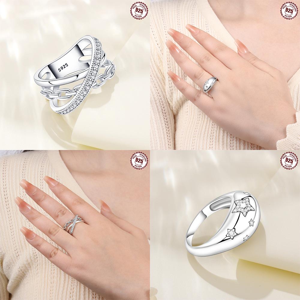 copper Star Shape Moon Ring Cross Butterfly Design White Zircon Ring Authentic copper Iris Flower Ring Valentine Gift Women Jewellery