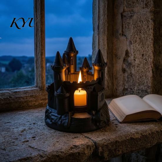 Small Candle Windshield 3D Printed Medieval Castle Holder, Gothic Dark Aesthetic Room Accessory Candlestick, Fantasy Ornament for Halloween