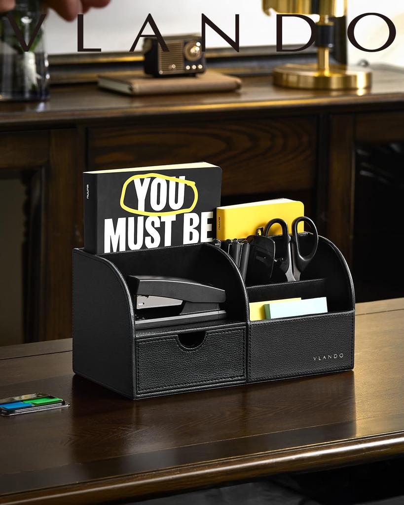 Vlando Desk Organizer Tabletop Storage Pen Holder Remote Control Rack Pen Holder Accessory Case (Black)