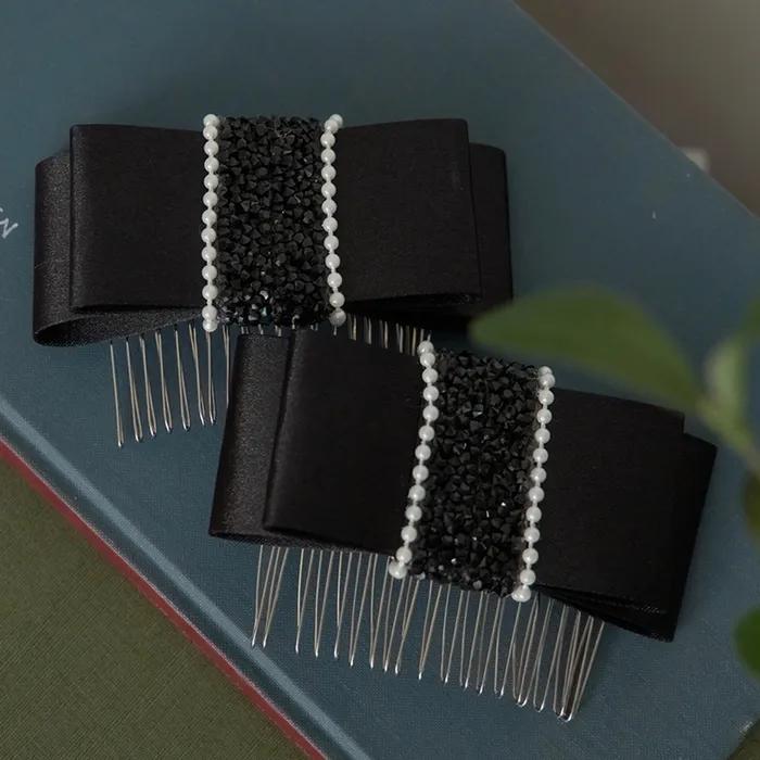 Crystal Ribbon Hair Comb_Black