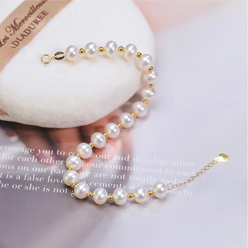 Real Natural Freshwater Pearl Gold Bracelet Woman,Vintage 18k Gold Pearl Bracelet Jewelry Baby Girl Wife Annniversary Gift White