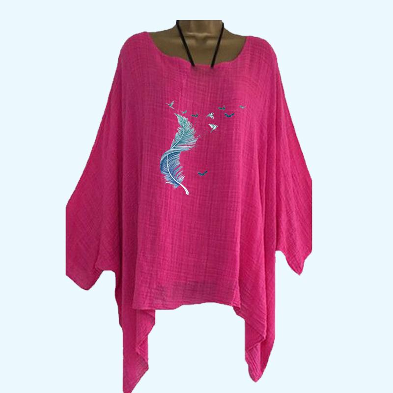 Femei Plus Size cămașă subțire din bumbac și in primăvară și vară casual O-neck vrac mânecă lungă top doamnelor modă floral print cămașă lungă