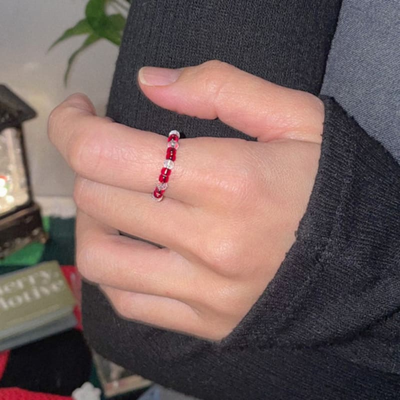 MERRYMOTIVE Red bead and crystal ring