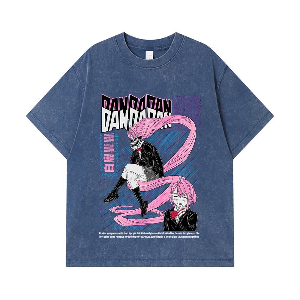 

275 GSM Washed T-shirts 100% Cotton Dandadan V2 Aira Print Unisex Heavy Cotton T Shirt 2XL королівський синій колір