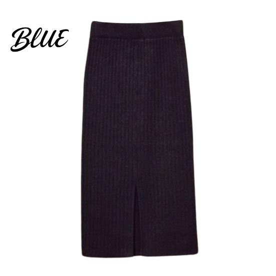 Solid Color Midi Skirt Women Knitting High Waist Back Slit Design Soft Breathable Thickened Warm Hip Wrapped