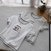 2025 Korean Style Cartoon Embroidered Slim Fit Cute Short Sleeve T-Shirt for Women