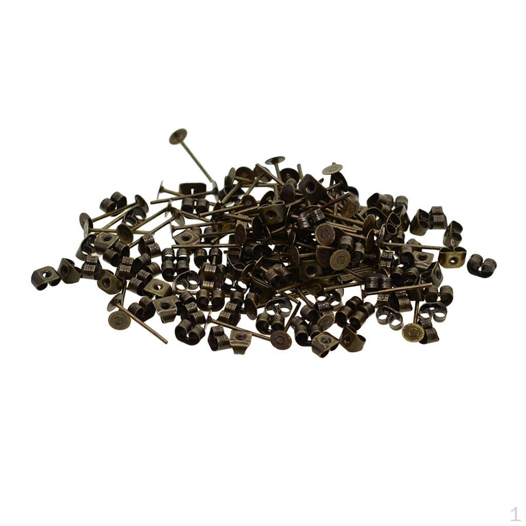 100 Pairs Crafts Iron Earrings Posts Flat Pad with Blank Findings Earring Backs for