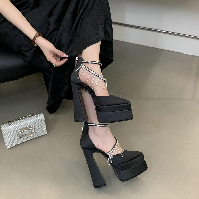 Mode High-Heel Spitzsandalen 15cm Hass Himmelhohe Wasserplattform Laufsteg High Heels Diamant Damen Schuhe