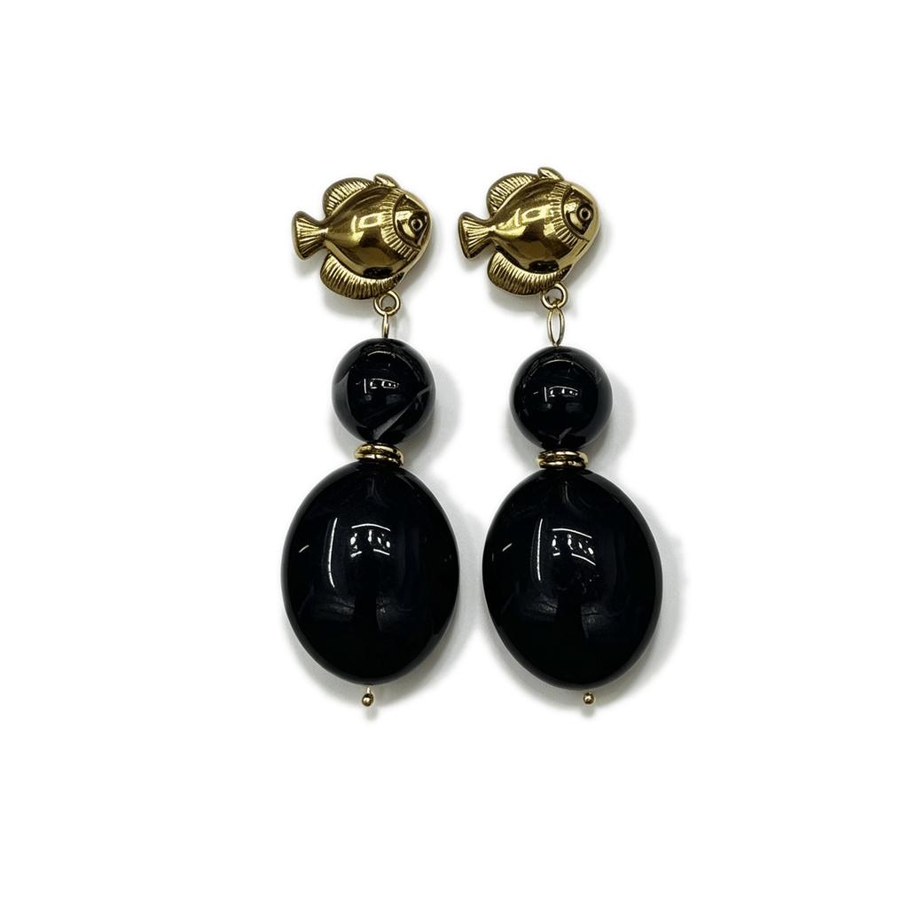 European and American stainless steel large pendant earrings, retro acrylic fashion earrings, small fish stone high-end jewelry