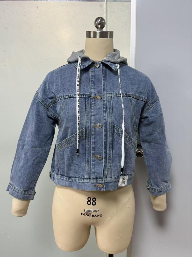 Veste en jean à capuche amovible pour femme, Printemps/Automne, Manches longues, Coupe courte