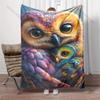 Closeup of Rainbowfeathered Owl  Print Adult Children Warm Blankets Home Travel Car Soft Comfortable Suitable for All Seasons