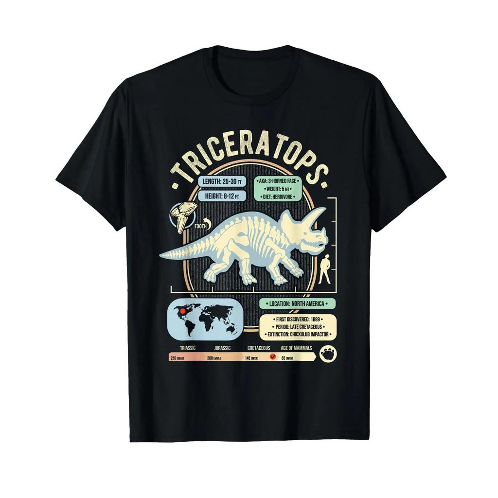 Dinosaur Facts Triceratops Science Anatomy T Shirt Vintage Comfortable Graphic Homme Designer Clothes Stylish Stretched