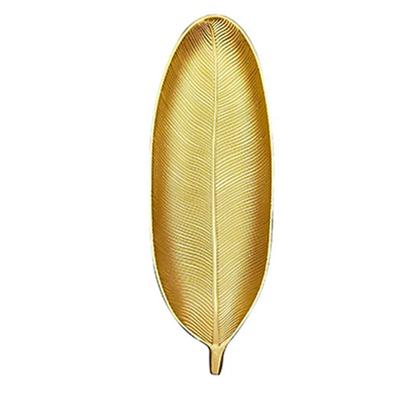 Fruit Plate Golden Style Leaf Shape Brushed Appearance Compact Density Board Serving Dessert Plate