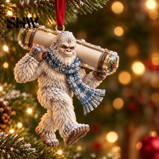 Festive Cash Holder for Holidays Big Foot Money Cash, 2D Acrylic Sasquatch Gift Fun Christmas Family Ornament, Clear Xmas Tree Hanging Decoration