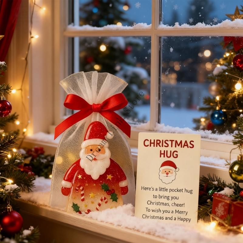 Q1FD Little Pocket Christmas Hug, Christmas Pocket Hug Gifts with Encouragement Cards, Santa Mini Charm Ornaments,