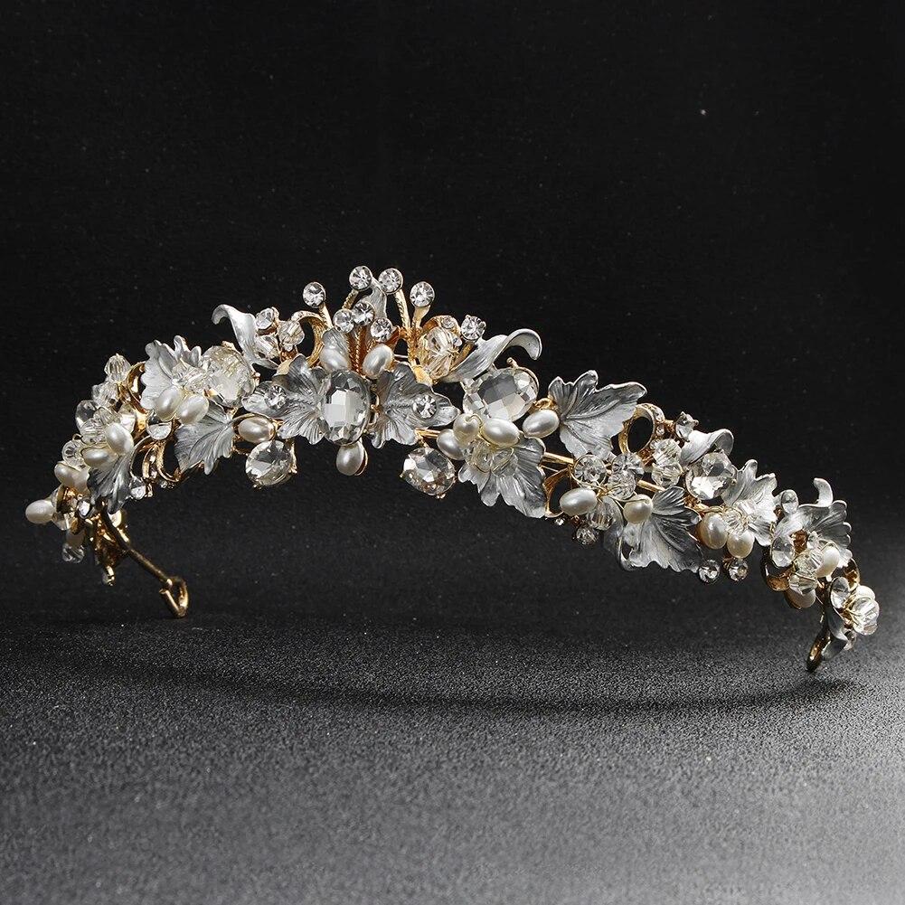 Luxuriöse Strass-Braut-Tiaras und Kronen, Königin-Krone, Perlen-Blume, großer ovaler Diamant-Haarreifen, Hochzeit, Braut-Krone