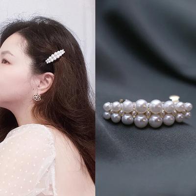 4 cm schöne Perlenspangen, modische Perlen-Diamant-besetzte Metall-Haarspange, Tempel-Haar-Accessoires