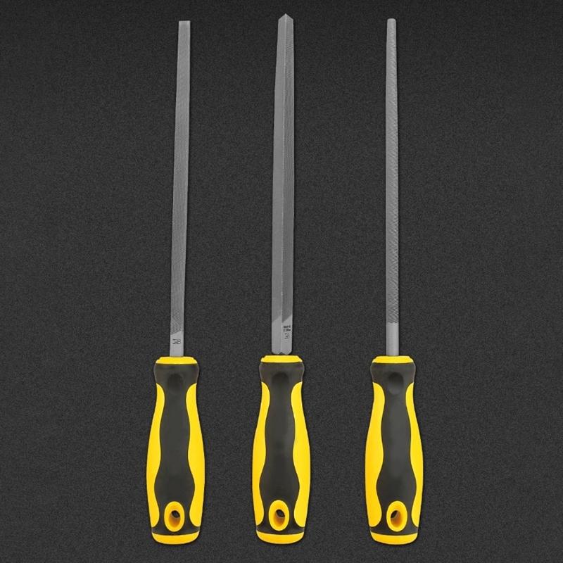 Asortyment ręcznych pilników do drewna, tarnik 3 szt. Wytrzymała stal, antypoślizgowa gumowa rączka, idealny do rzeźbienia, gratowania, mocowania biżuterii