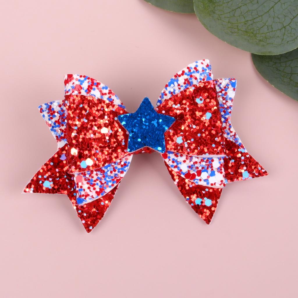 4th of July Hair Bows Hair Clip Girls Glitter Red White Blue Sequin Bows Barrettes Independence Day Party Decor Accessories