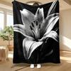 Black And White Lily Floral, Gift for Her, Soft Cozy Blanket, Elegant Monochrome Bloom Design, Multi-Purpose Home Decor, Plush Comfort Throw