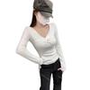 Women's Elegant Knotted V-Neck Long-Sleeve Slim-Fit T-Shirt – French Design Spring 2026 Arrival