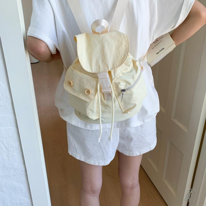 Korean Niche Design Pocket Button Drawstring Backpack Casual Versatile Foreign Style Backpack Outdoor Nylon Backpack