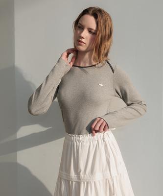 DEHEVE Eyelet Boat Neck Long Sleeve [Gray]