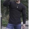 Men's Autumn Sports Fitness Casual Stand Collar Stretch Ribbed Crew Neck Long Sleeve Activewear