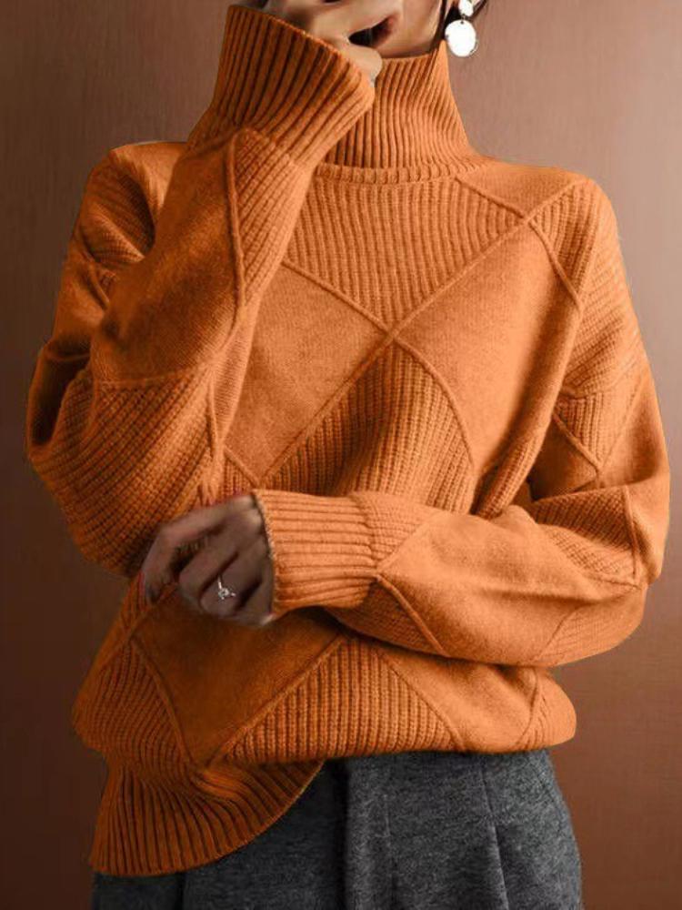 New In Autumn Winter Women Turtleneck Sweaters Full Sleeve Pullovers Spliced Thick Sweater Lozenge Elegant Lady Solid Outwear