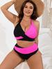 Plus Size Two-Piece Color Block Swimsuit: Halter Crisscross, Tummy Control, High Waist, Sexy Swimwear for Women