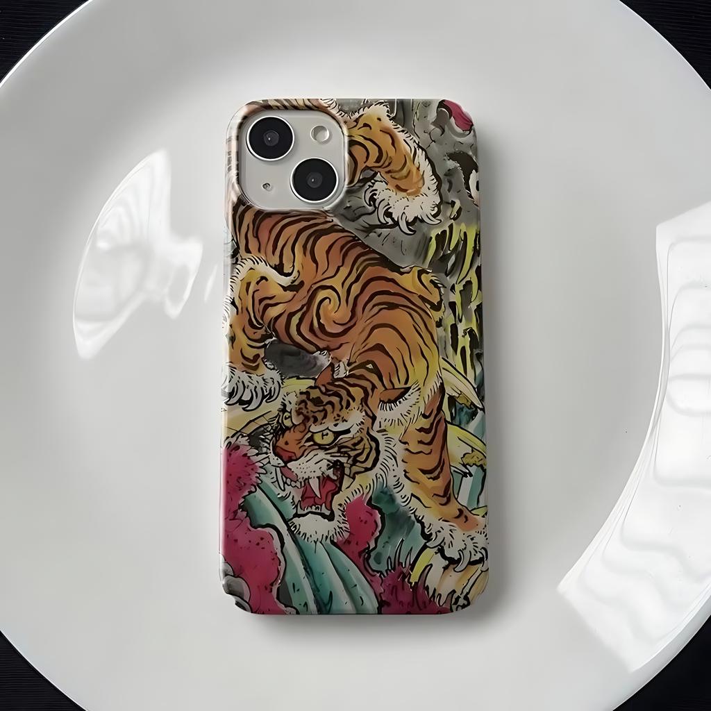Oriental Style Majestic Tiger Pattern Phone Case for iPhone 17 16 15 14 13 12 11 Air Pro Max XS XR 7 8 Plus Glossy Hard PC Cover