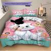 Pink Floral Kitten Theme Print 3Pcs Bedding Setduvet Cover With 2 Bedropillowcase Home Birthday Gift