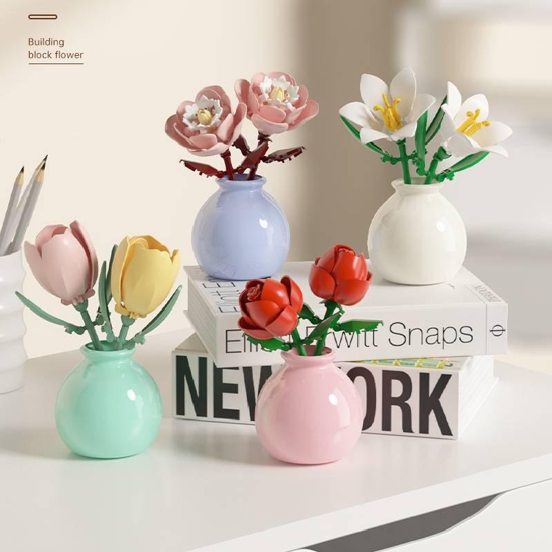 Building Blocks Puzzle Flower Lily Flower Rose Tulip Rose Childrens Toys Model