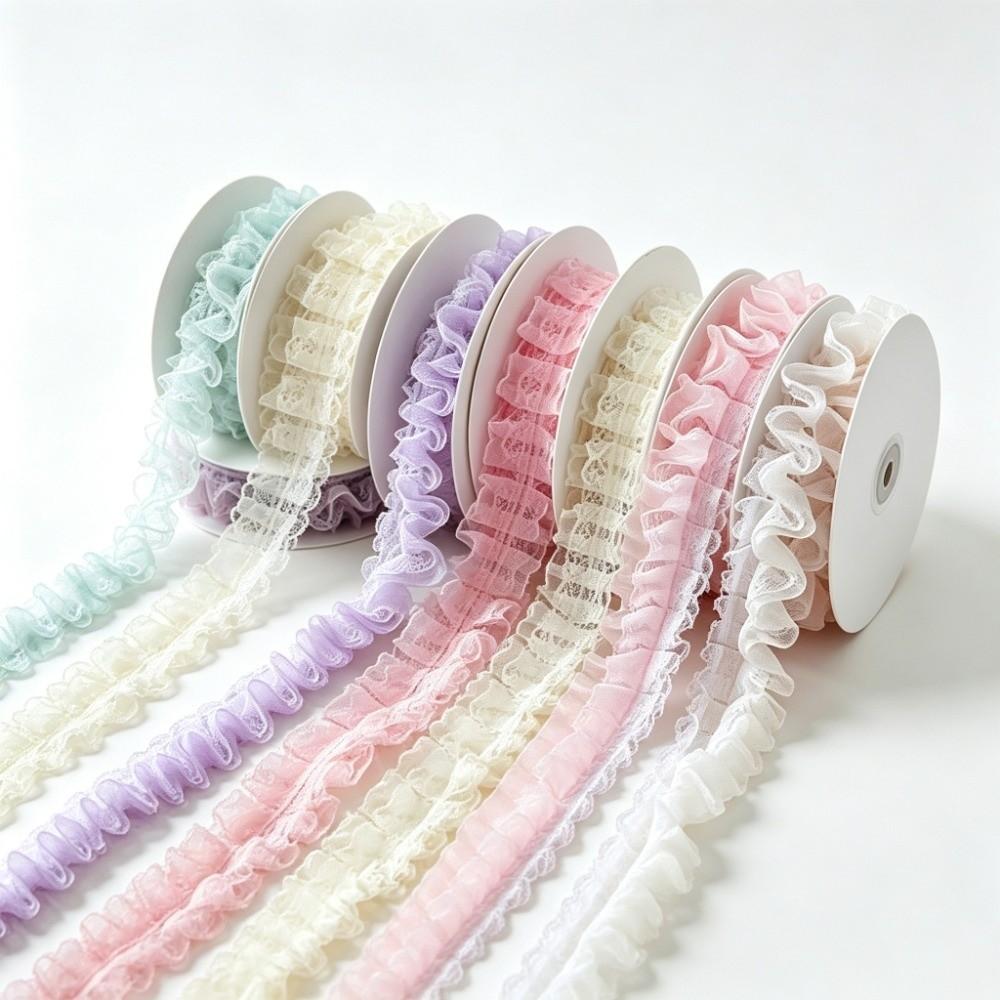 2M Length Ruffled Lace Ribbon 4cm Width Ballet Lace Ribbon Elegant Frilly Lace Trim Sewing Craft