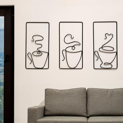 Framed Coffee Cup Metal Wall Art Vintage Iron Wire Cup Bar Decor Cafe Themed Wall Hanging Sign for Restaurant Kitchen Shop Home Office
