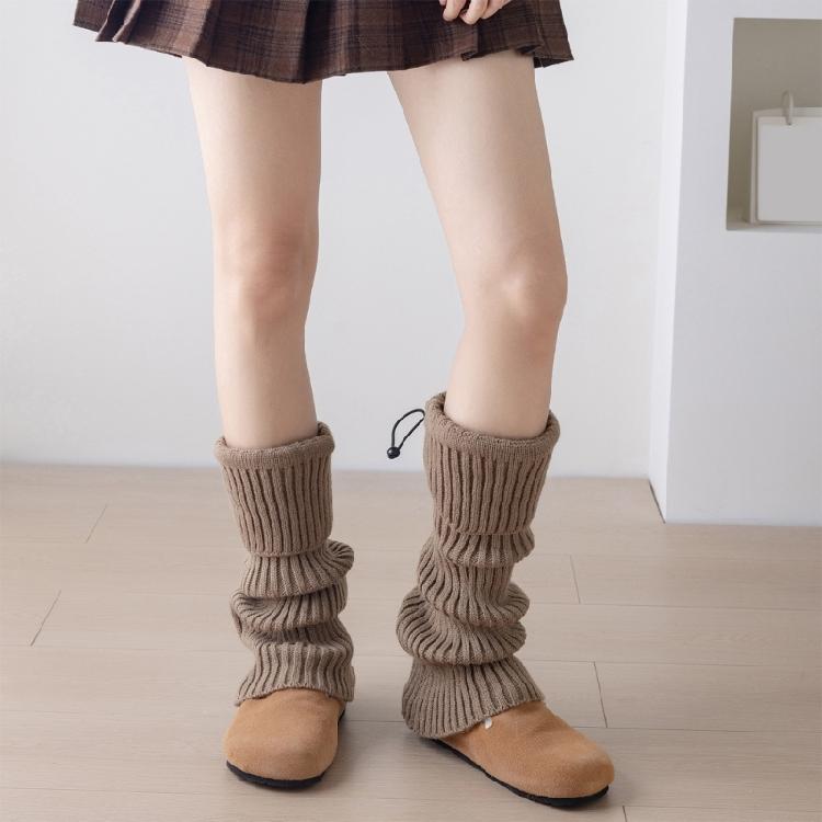 Solid Color Drawstring Leg Warmers for Women Girls Ribbed Knit Turn Cuff Boot Covers Socks for Ballet Dance Skating Yoga