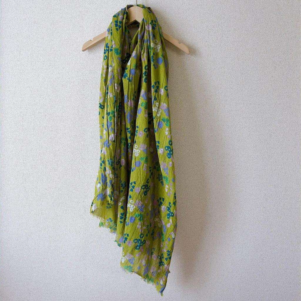 Used Jocomomola Large Stole Green Floral Pattern