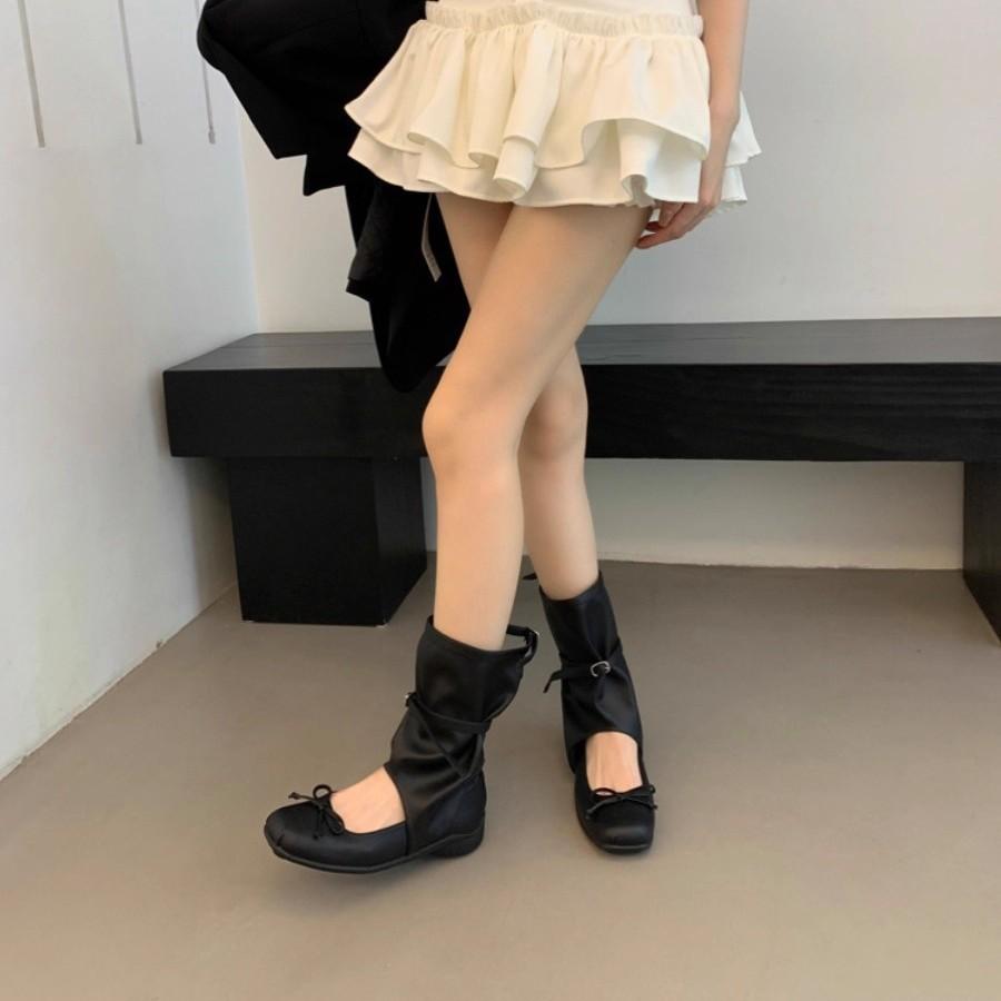 Cool Boots Children's New Summer Bow Ballet Pleated Pile Boots Medium Boots